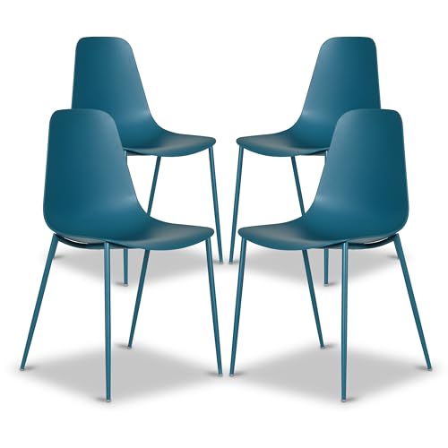 POLY & BARK Isla Modern Kitchen Chairs Set of 4 - Plastic Dining Chair with Metal Legs