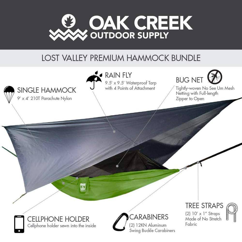 Oak Creek Camping Hammock with Rain Fly and Accessories - Lime Green