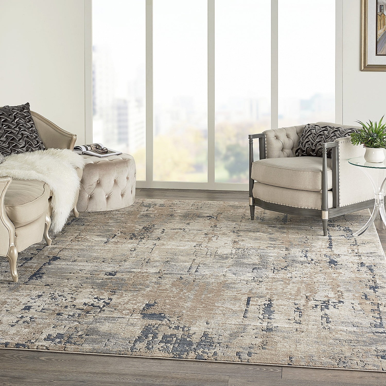 Nourison Concerto Beige/Grey 10' x 14' Area Rug, Abstract, Distressed, Bed Room, Living Room, Dining Room, Kitchen, Easy Cleaning, Non Shedding,