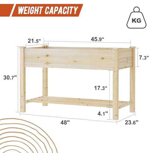 GHWIE Raised Garden Bed with Shelf,Elevated Wooden Planter Box with Legs,Garden Planter for Backyard, Patio, Balcony