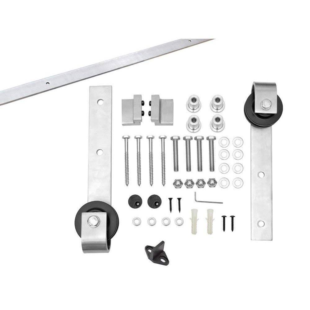 CALHOME x Series 36 in. x 84 in. White Knotty Pine Wood Interior Sliding Barn Door with Hardware Kit