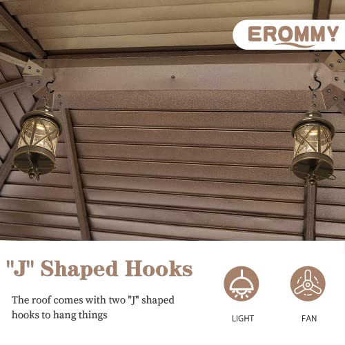 EROMMY 12'x20' Hardtop Gazebo Double Roof Galvanized Steel Canopy Outdoor Aluminum Frame Permanent Metal Pavilion with Netting and Curtains for Patio