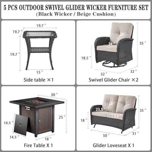 Patio Wicker Chairs Swivel Rocker - Outdoor Swivel Rocking Chairs Set of 2 with Rattan Side Table