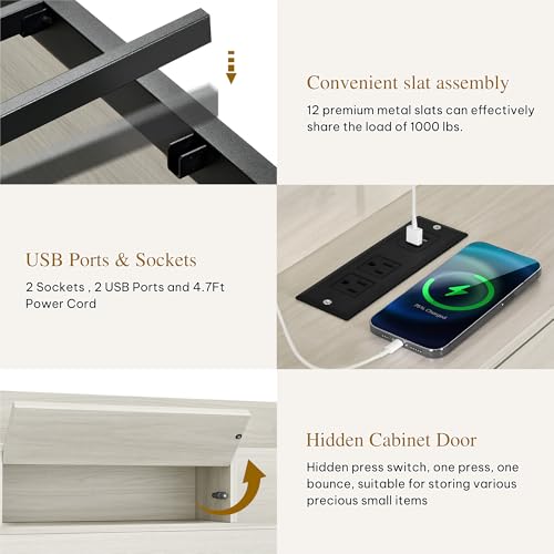 YITAHOME Queen Bed Frame with Bookcase Headboard and 4 Storage Drawers, RGB LED Bed Frame with Type-C & USB Charging Station Storage Headboard Bed