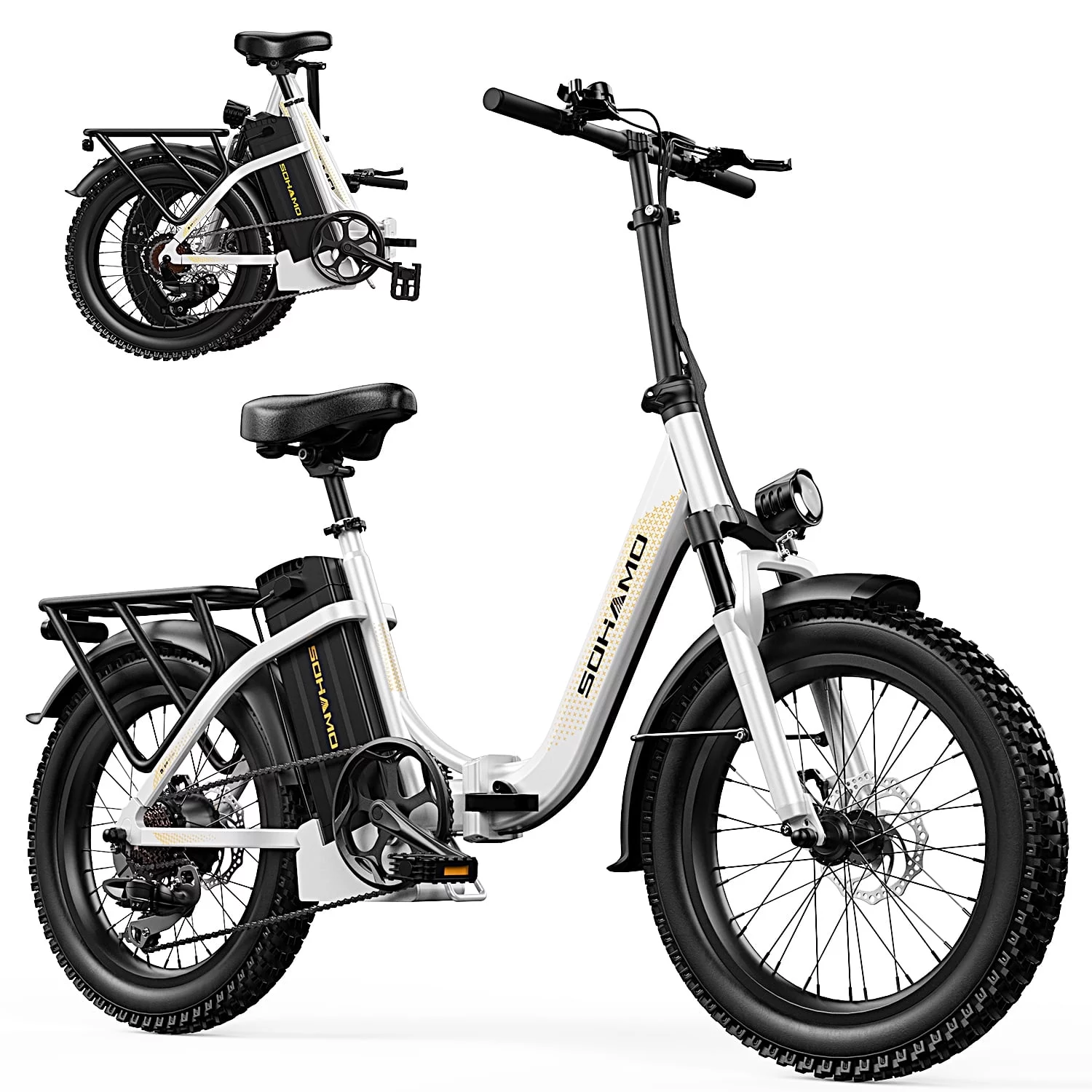 SOHAMO S3 48V 15AH Electric Bike for Adults 750W Folding E-Bike, 20" Fat Tire Electric Motorcycle, Shimano 7 Speed, Electric Commuter Bike