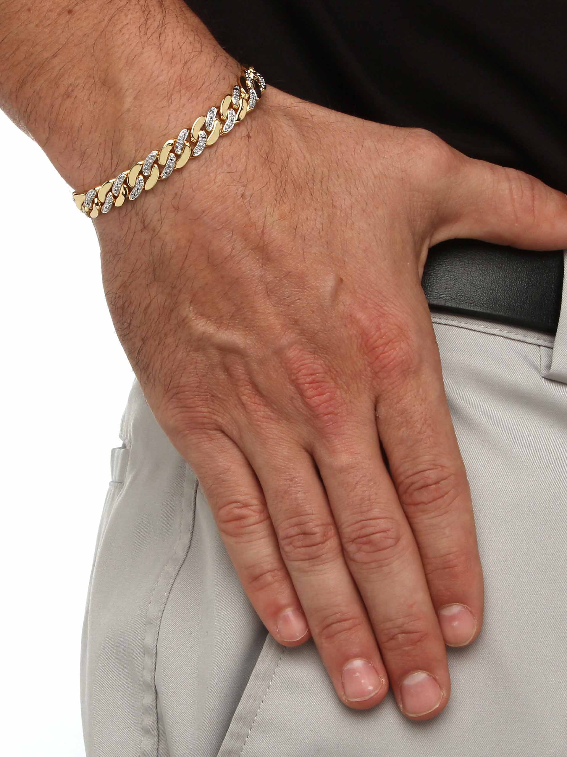 PalmBeach Jewelry Men's Diamond Accent Curb-Link Bracelet Yellow Gold-Plated 9.5" (9mm)
