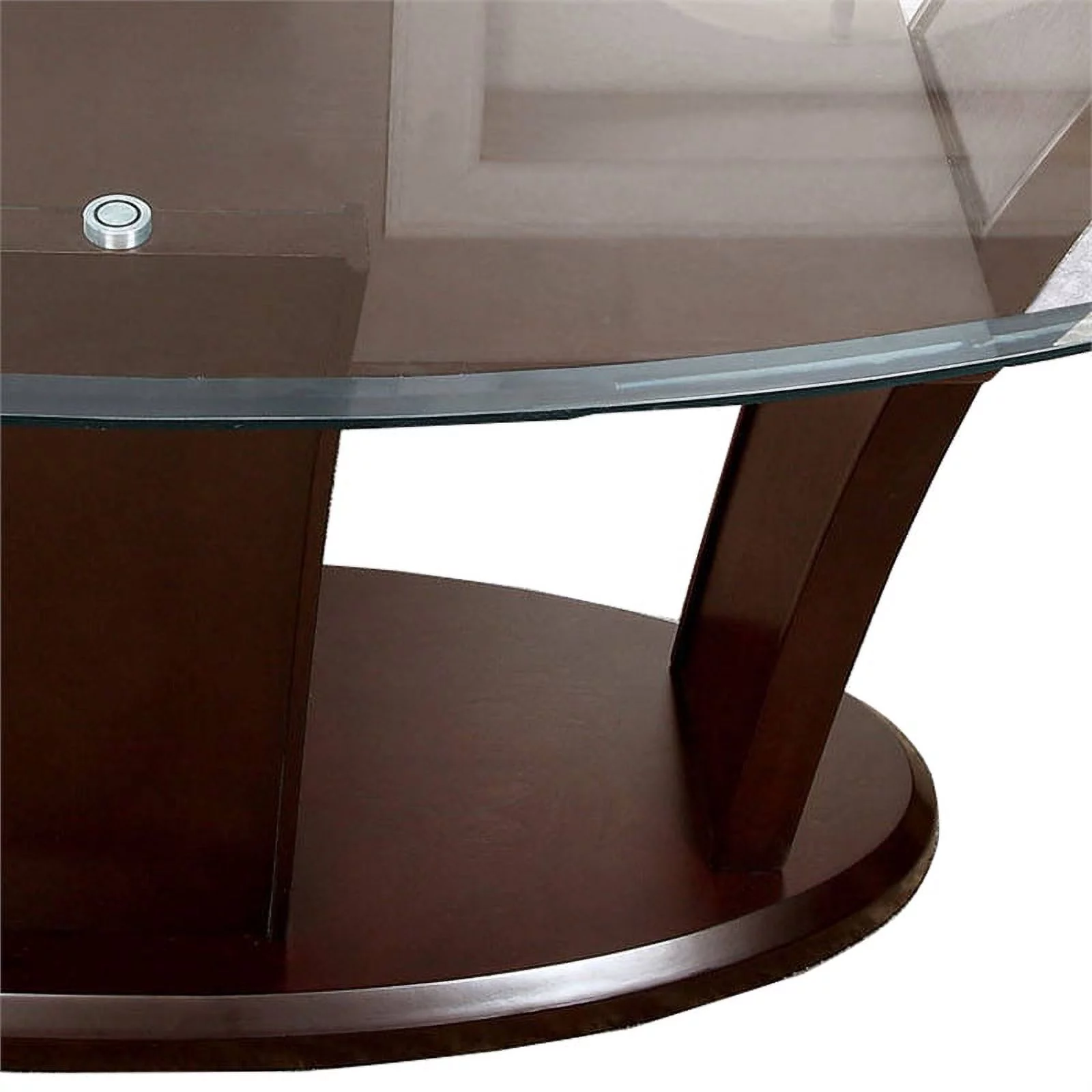 Wooden Dining Table with Glass Top and Flared Pedestal Base, Brown