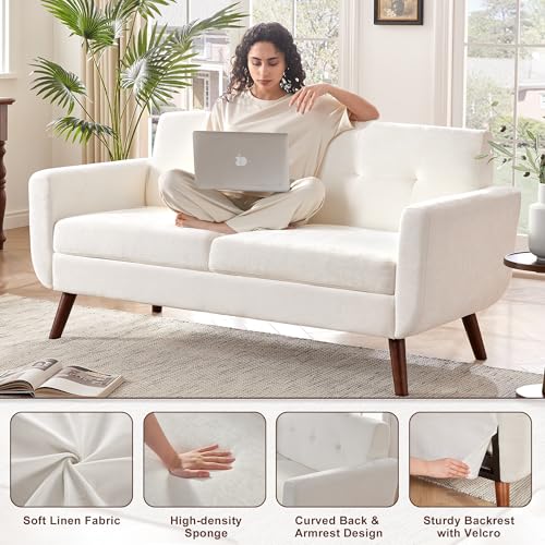 Tbfit L Shaped Couch Sofa, 80" W Mid-Century Modern Sectional Couches, 3 Seater Sofas with Wide Chaise Lounge & Two Pillows