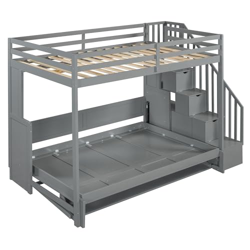 Queen Size Murphy Bed Wall Bed with Desk and Closet,Drawers and Shelves,for Small Spaces Studio Study Office Guest Room Use (Gray#Desk, Queen)