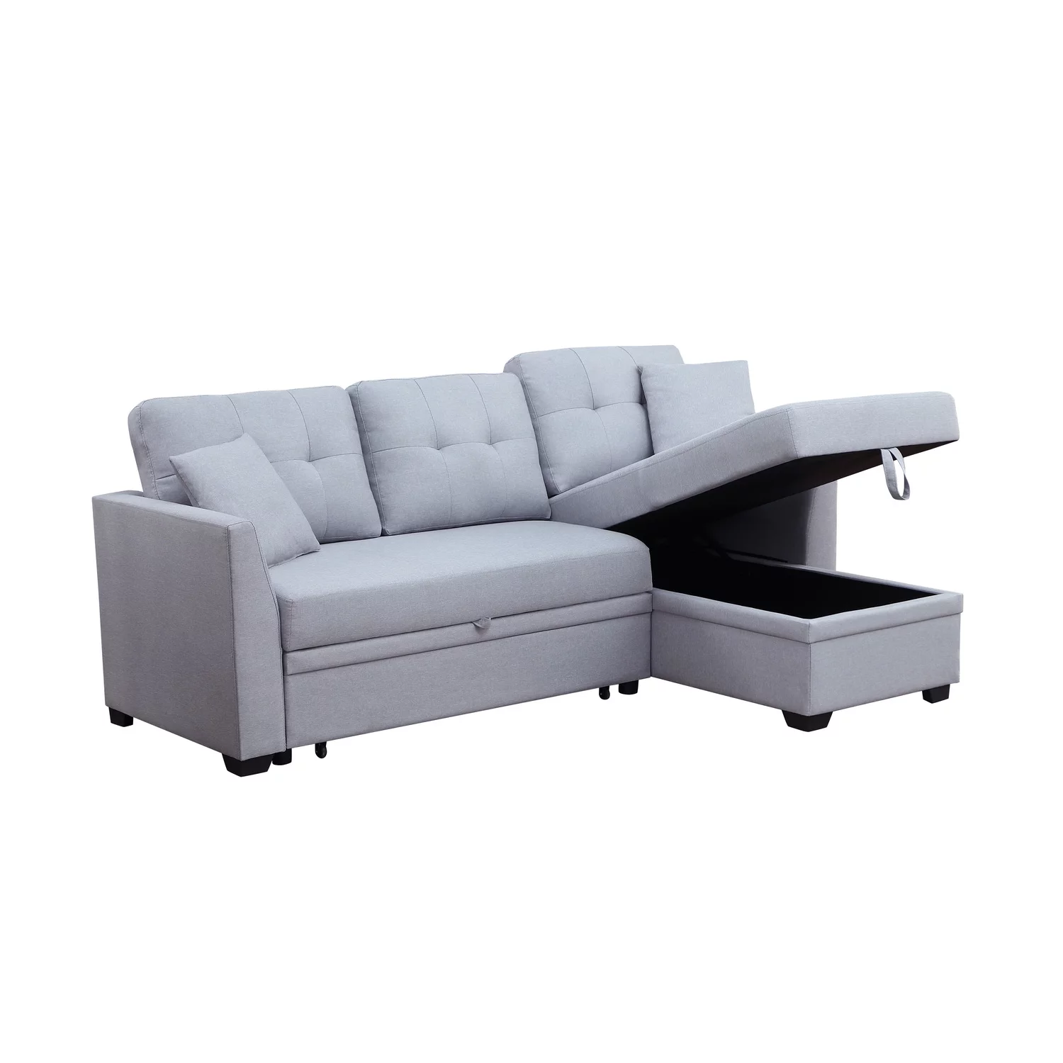 Alexent 3-Seat Modern Fabric Sleeper Sectional Sofa with Storage in Ash