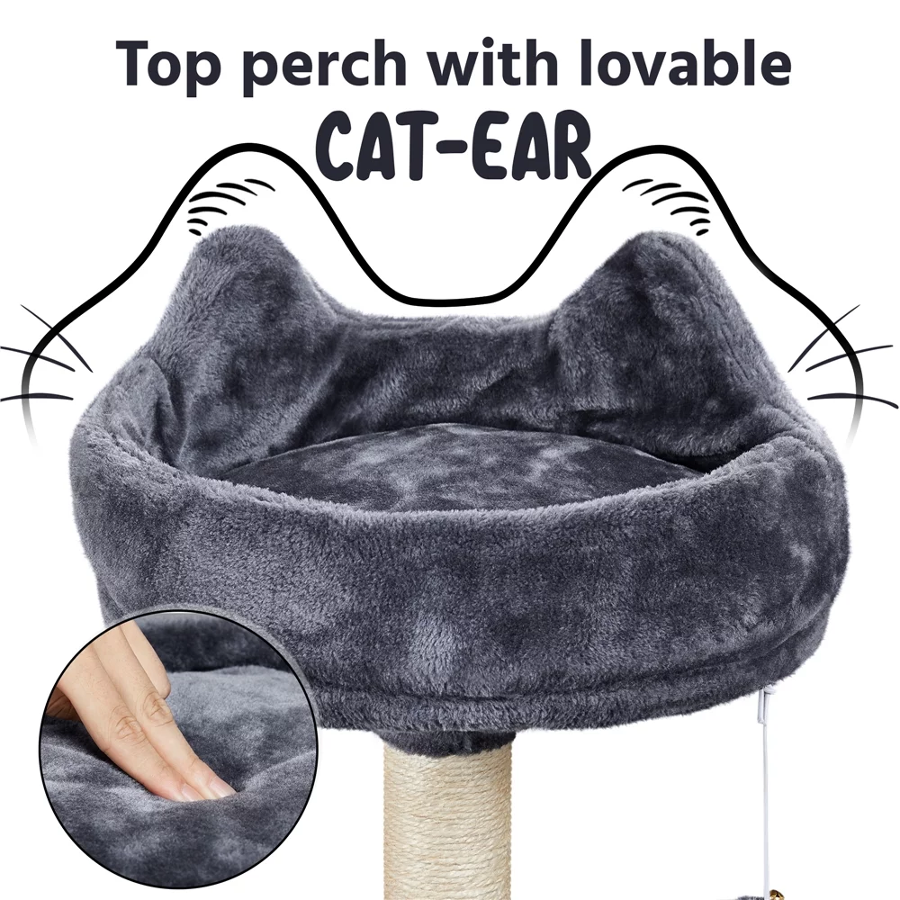 Easyfashion Large Cat Tree Plush Tower with Caves Condos Platforms Scratching Board, Dark Gray