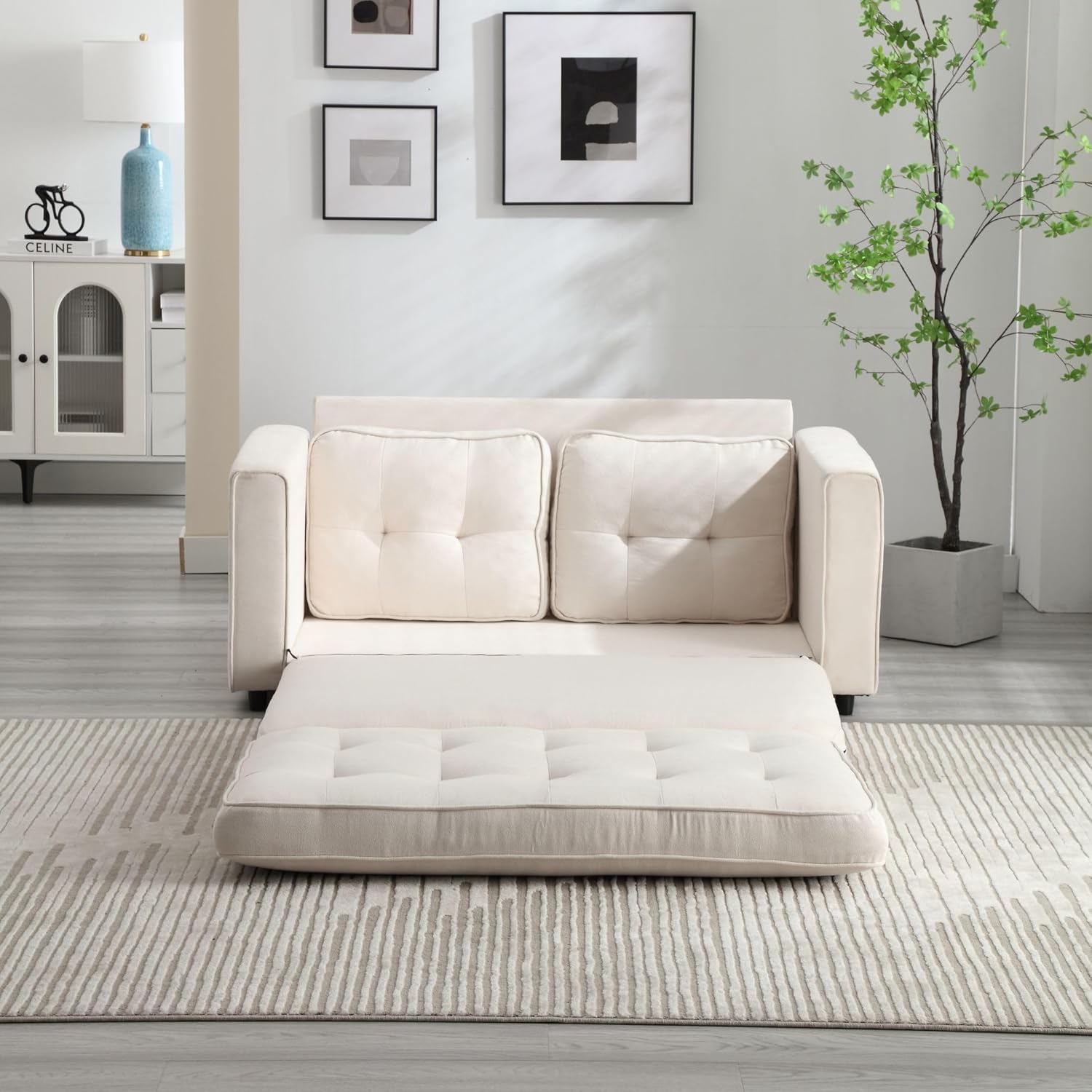 3 Fold Sofa,Convertible Futon Couch sleeper sofabed,Space saving loveseat,Pull Out Couch Bed for Living Room,Dark Gray & Light Gray & Beige