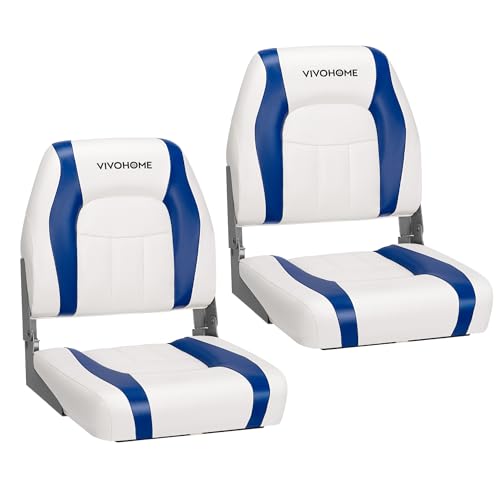 VIVOHOME Folding Low Back Boat Seats 2 Pack, Waterproof Boat Captain Chairs, 4 Mounting Screws Included, White and Red