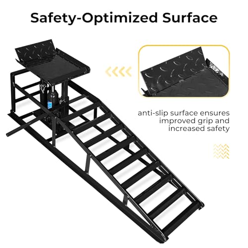 Hydraulic Car Ramps 5t/10000lbs - High Lift Service Ramp 9"-14.2" Height - Heavy Duty Steel for Oil Change and Maintenance - 2 Pack, Black