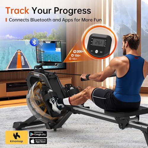 YAMO Water Rowing Machine for Home, Row Machine with 330LB Weight Capacity, Support Bluetooth & Compatible with Apps