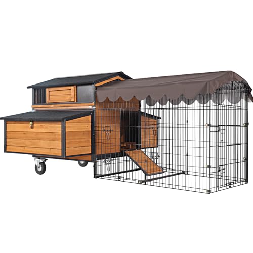 GUTINNEEN Mobile Chicken Coop Upgraded with All Arounded Metal Frame Large Hen House with Super Large Wheels for 6&ndash;8 Chickens, 6 Nesting Boxes