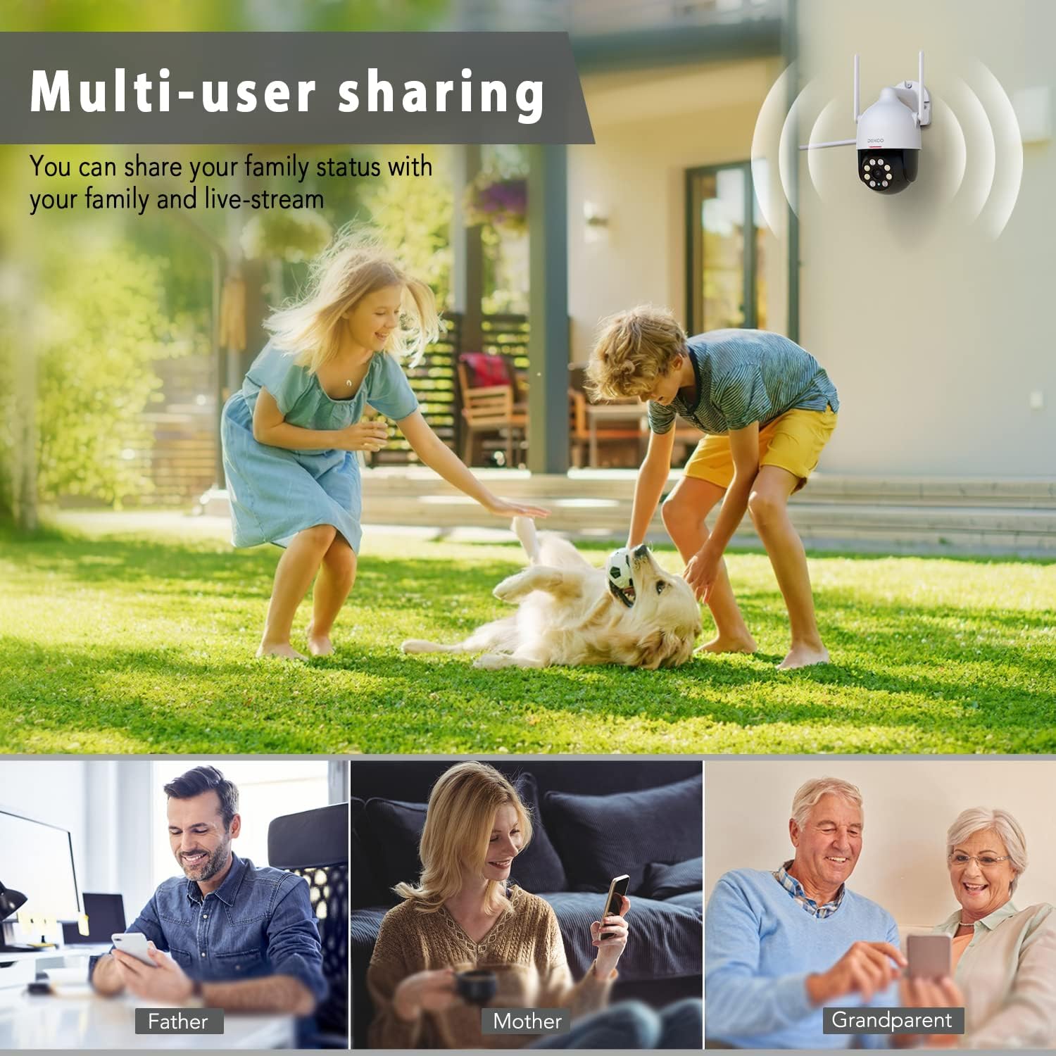 Security Camera Outdoor/Home, DEKCO WiFi Outdoor Security Cameras Pan-Tilt 360° View, 1080P Dome Surveillance Cameras with Motion Detection and Siren
