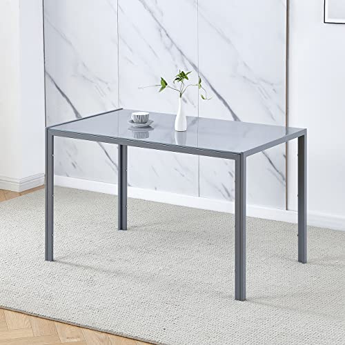2-Tier Glass Dining Table for 4-6, Modern Rectangular Kitchen Table with Storage Shelf and Chrome Legs