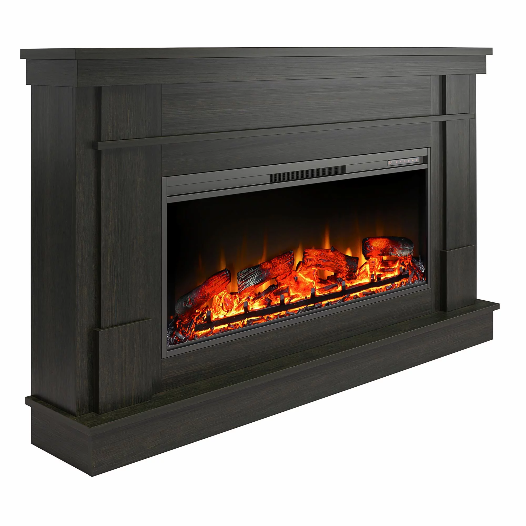 Elmcroft Wide Mantel with Linear Electric Fireplace, Charred Oak