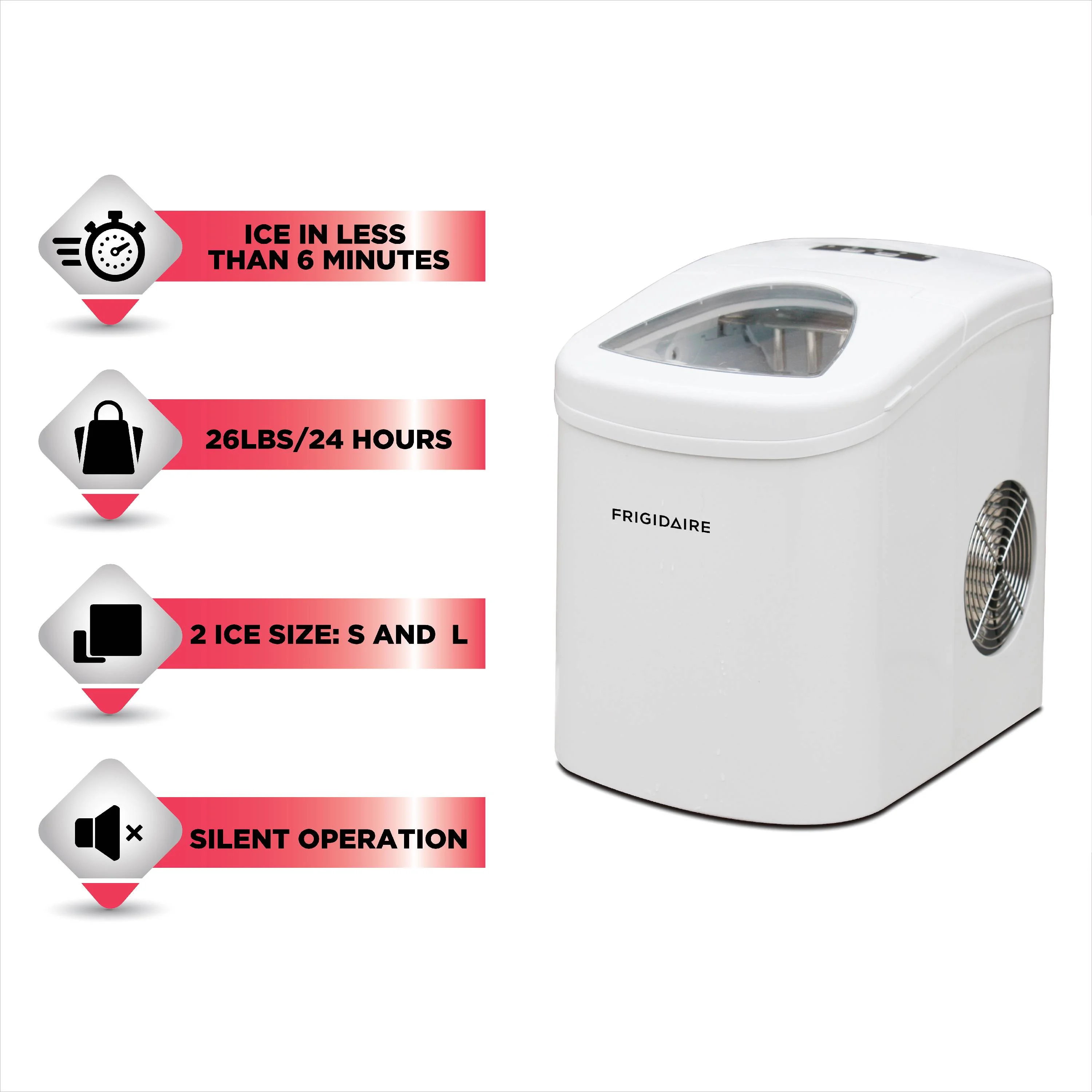 Frigidaire 26lbs. Portable Countertop Ice Maker (Ice Bullets)- Silver