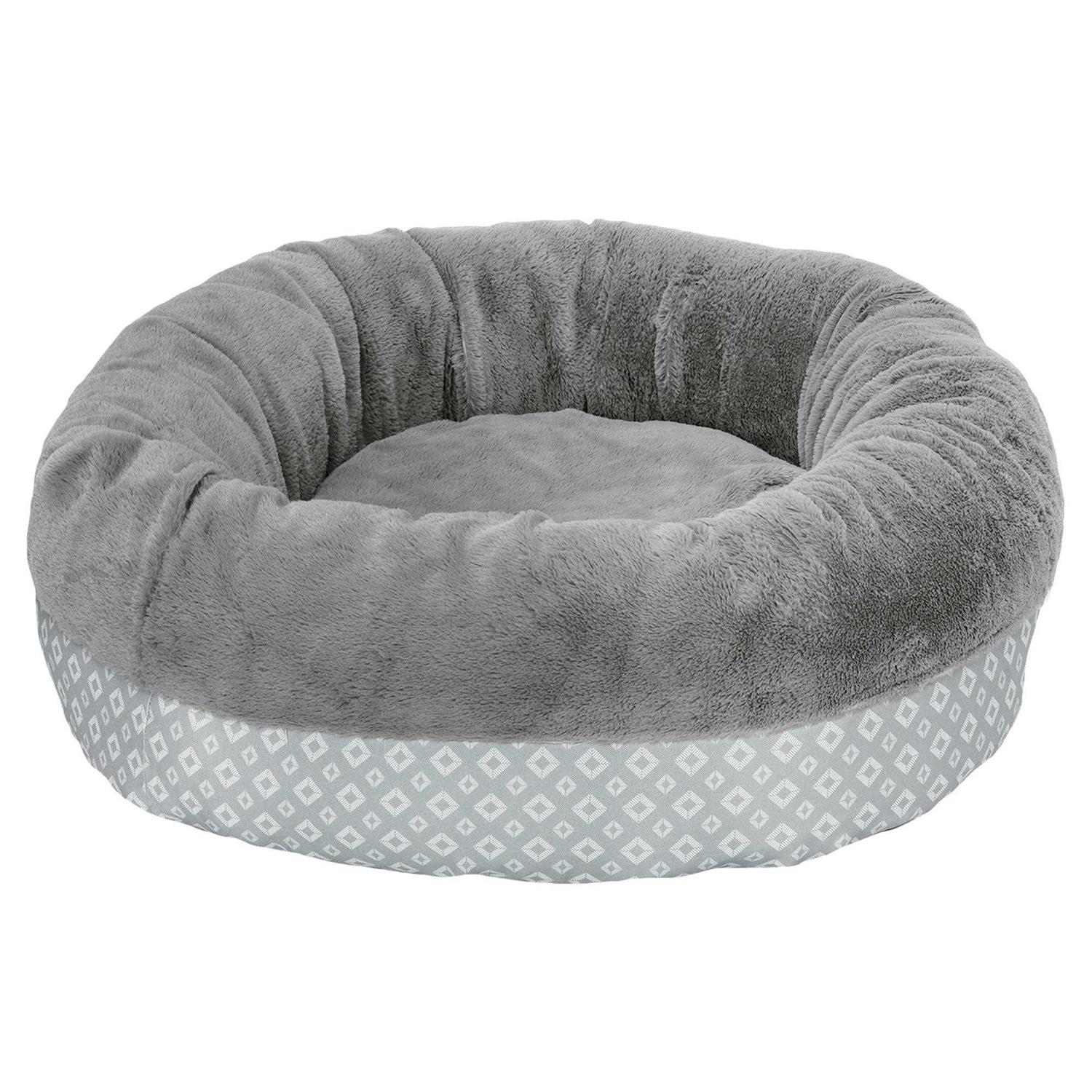 FurHaven Plush &amp; Diamond Print Calming Donut Pet Bed for Dogs &amp; Cats - Pet Supplies online store