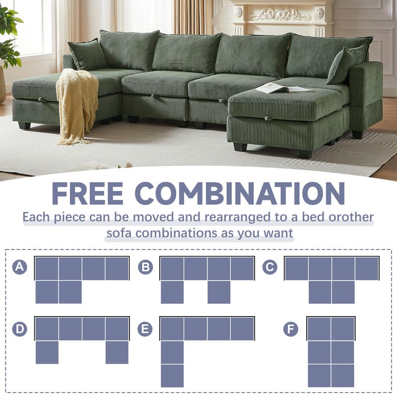 U Shaped Modular Sectional Sofa Couch, Corner Sofa with 4pcs Waist Pillows, Chaise Lounge, Terrycloth Fabric Sofa