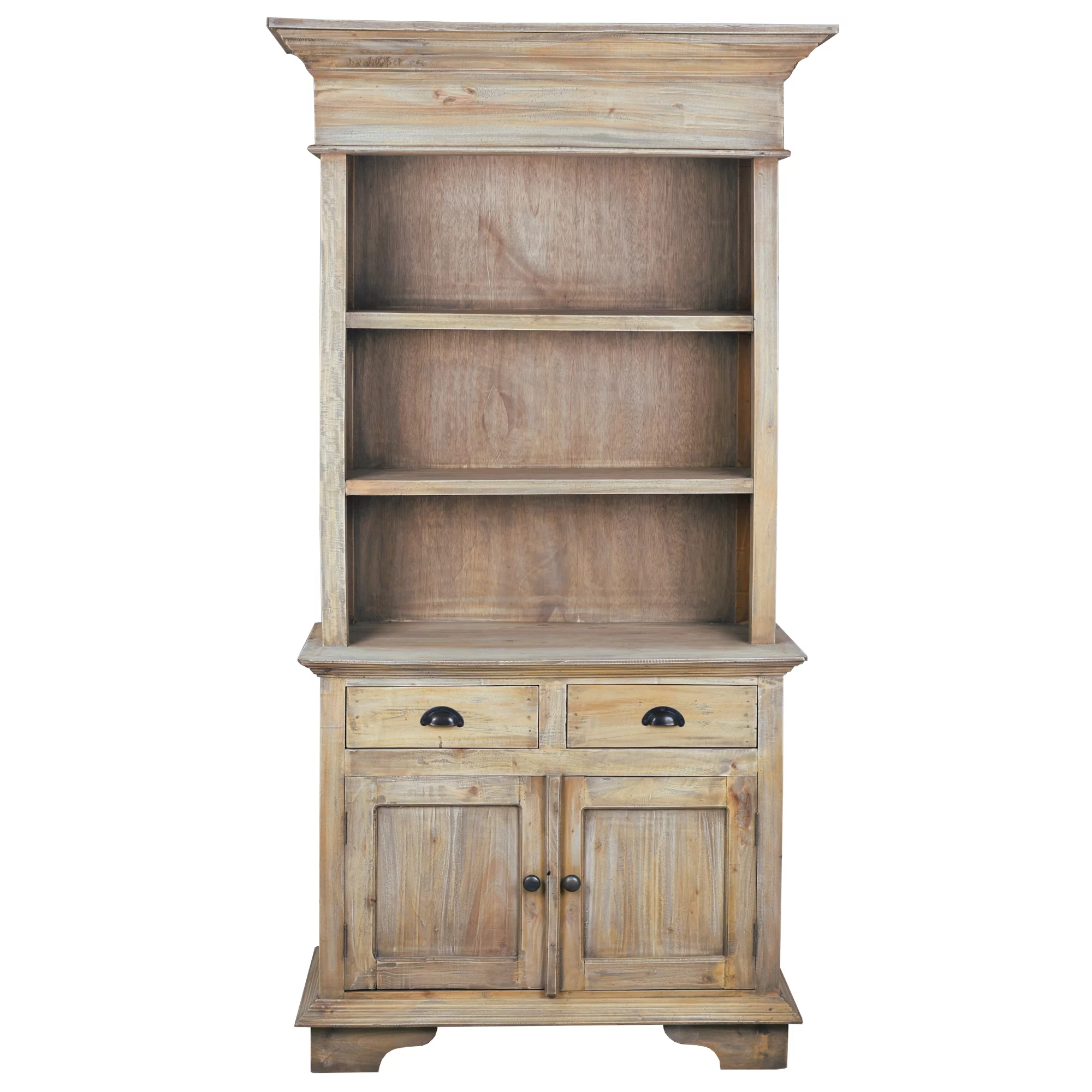 Cottage Hutch Buffet Driftwood Brown Bookcase Cabinet Solid Wood Mahogany