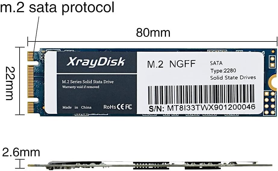 XrayDisk 1TB SSD with SLC Cache 3D NAND TLC M.2 2280 SATA III 6Gb/s Internal Solid State Drive SSD (Read/Write Speed up to 530/480 MB/s) 1000GB