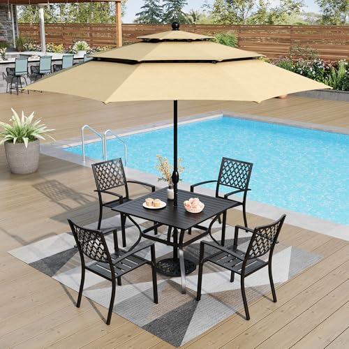 PHI VILLA Stackable Wrought Iron Patio Dining Chairs - Set of 2 Black Outdoor Chair Bistro Metal Chairs, Support 300 LBS