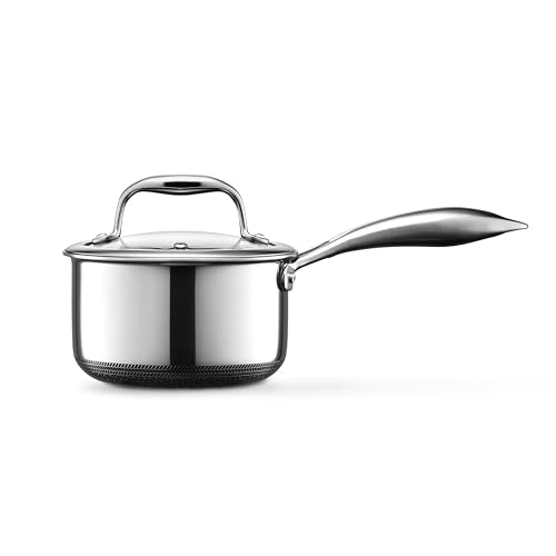 HexClad Hybrid Nonstick 1-Quart Saucepan with Tempered Glass Lid, Stay-Cool Handle, Dishwasher Safe, Induction Ready, Compatible with All Cooktops