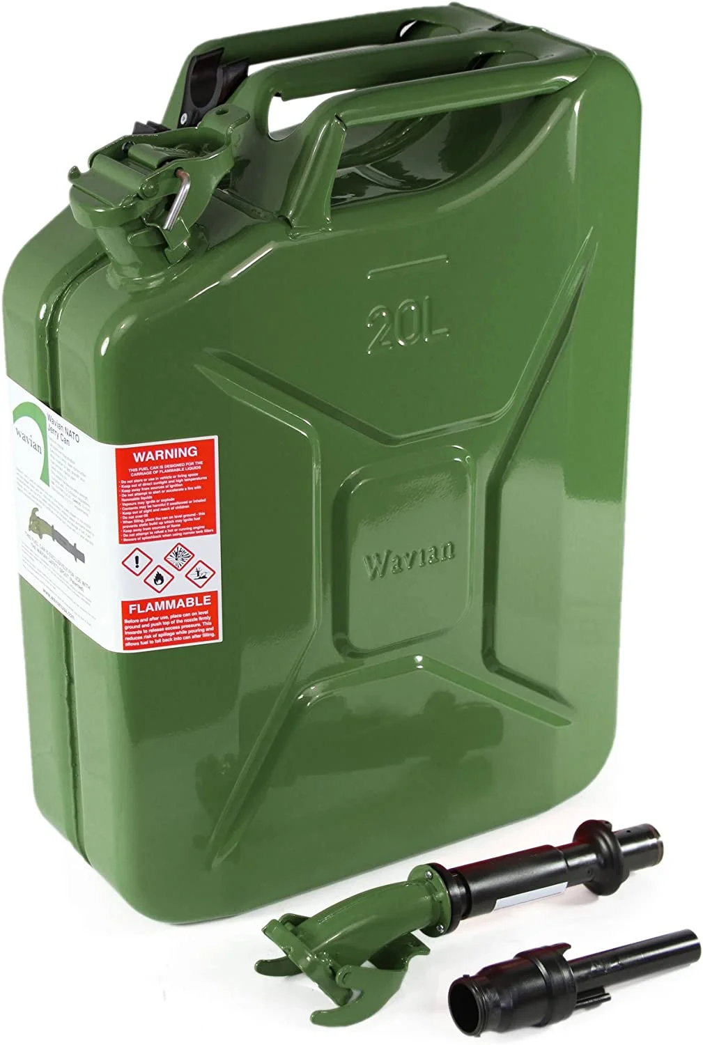 Wavian 3012 20 Liter Military Style NATO Jerry Fuel Can and Spout, Green