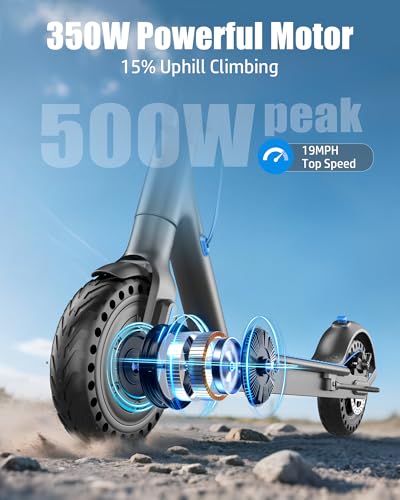 Electric Scooter for Adults, Peak 500W Motor, 19MPH Max Speed, 21 Miles Range, 36V 7.5Ah Battery, 8.5" Solid Tires, App Control, Lightweight