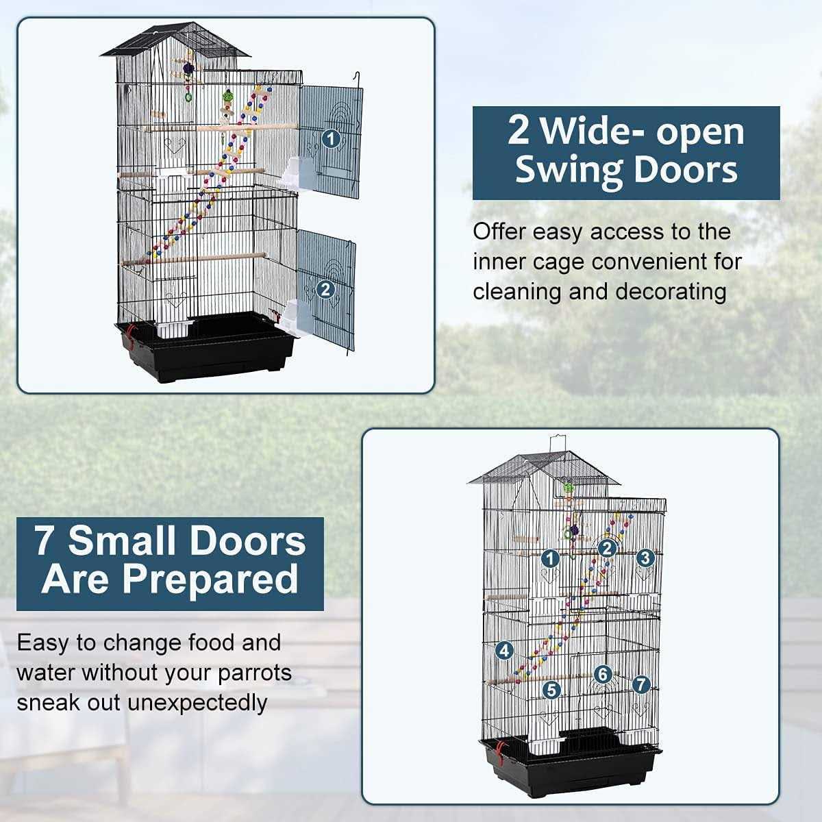 Dkeli 39 Inch Big Bird Cage Study Parakeet Cage Aviary with Accessories Roof Top Flight Parrot Cage with Ladder and Swing Jaulas para Pajaros for