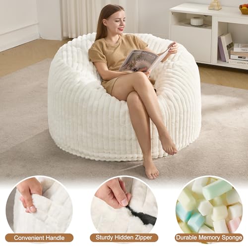Hobestluk 5ft Bean Bag Chairs for Adults Large Beanbag Chair with Stripe Plush Cover Big Bean Bag Chair for Living Room Bedroom Dorm Office -Black