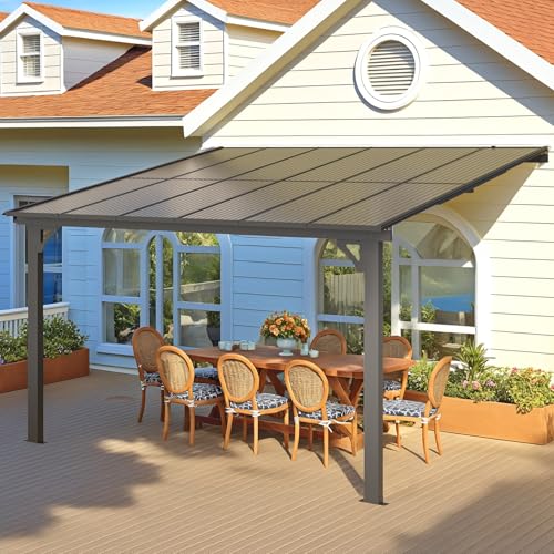 AECOJOY 10&rsquo; x 10&rsquo; Gazebo, Wall Mounted Gazebos Pergola on Clearance, Outdoor Patio Lean to Gazebo Awnings for Deck, Porch