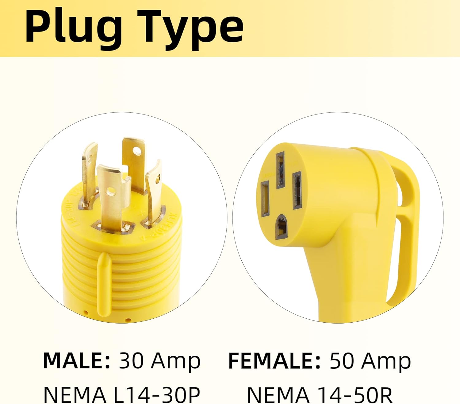 Flameweld RV Generator Adapter Cord - L14-30P Locking Male Plug to 14-50R Female with Handle