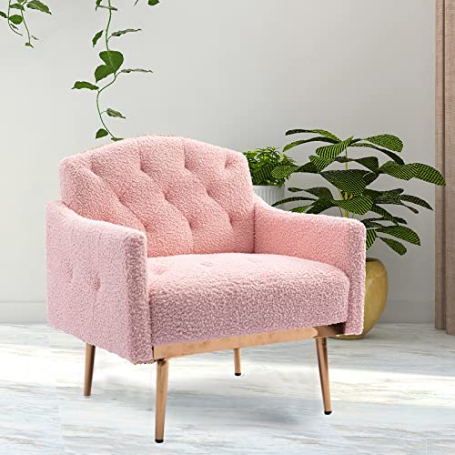 SSLine Upholstered Modern Velvet Accent Chair,Button Tufted Single Sofa Chair with Arms and Golden Finished Metal Legs