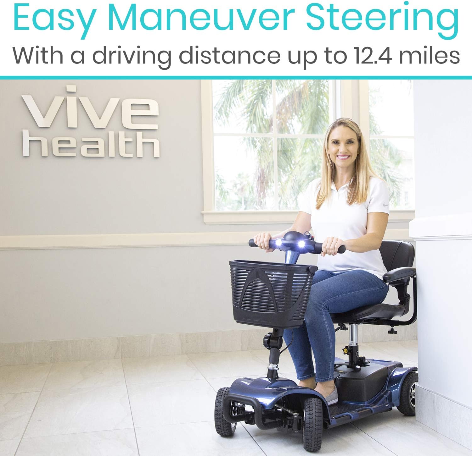 Vive 4 Wheel Mobility Scooter - Electric Powered Wheelchair Device - Compact Heavy Duty Mobile for Travel, Adults, Elderly
