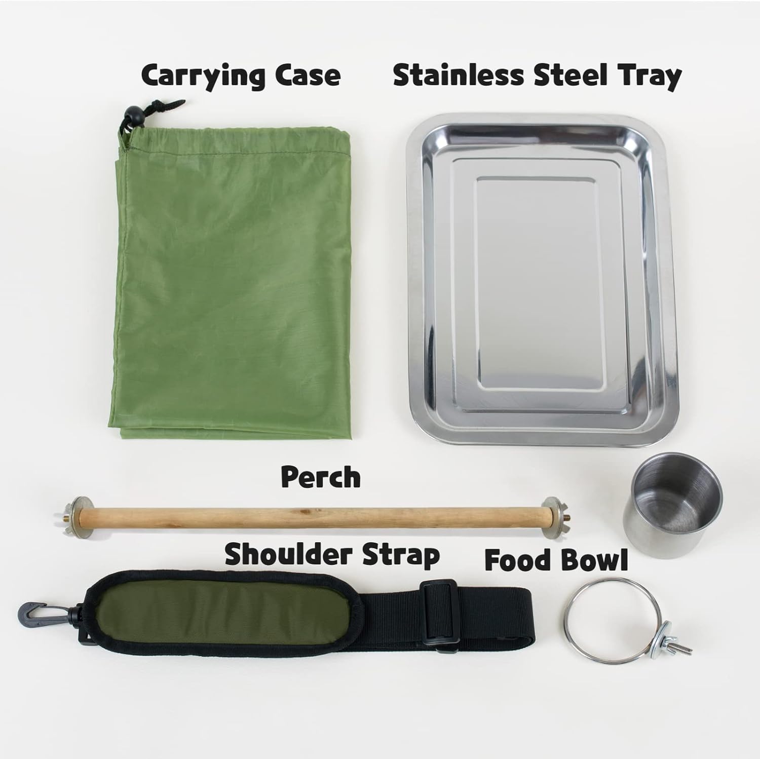 Birds Day Bird Carrier Backpack-Parrot Travel Cage with Perch and Feeding Cup, Stainless Steel Tray (Dark Olive Green)