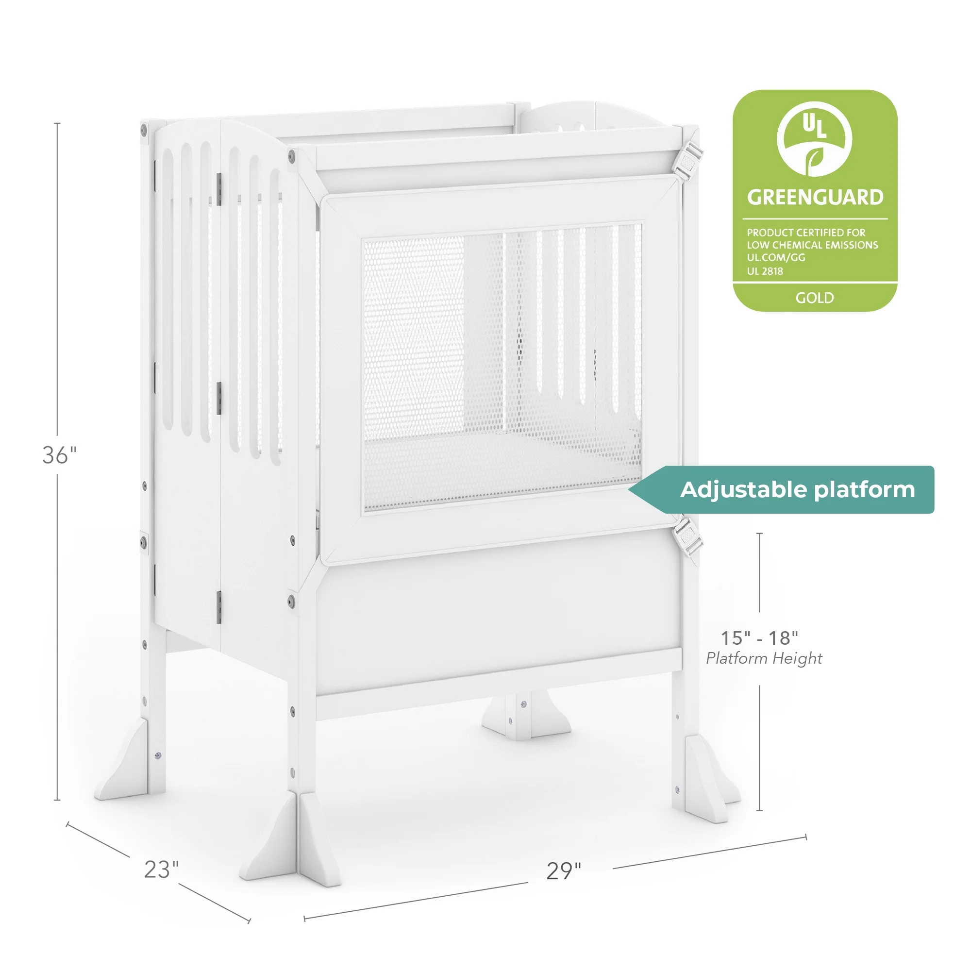Guidecraft Contemporary Double Kitchen Helper® Stool - White: Extra-Wide Foldable Safety Tower for Two Toddlers; Adjustable Height