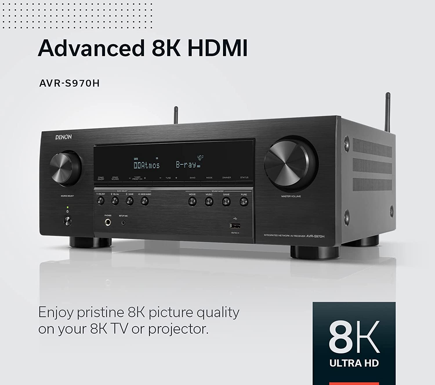 Denon AVRS970H 7.2 Channel AV Receiver with DTS Virtual:X and Dolby Atmos with an Additional 1 Year Coverage by Epic Protect (2022)