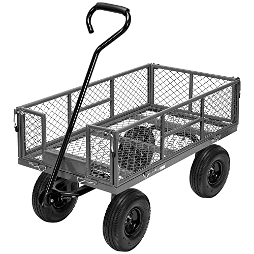 VIVOHOME Heavy Duty 880 Lbs Capacity Mesh Steel Garden Cart Folding Utility Wagon with Removable Sides and 4.10/3.50-4" Wheels 10 inch Tire (Black)