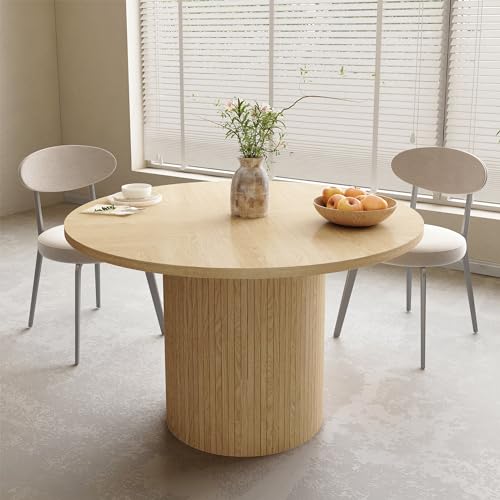 47 inch Round Dining Table for 4, Kitchen Table Dinner Table with 2-Layer Storage Shelf and Wood Slide Door for Home Dining Room Living Room (Walnut)