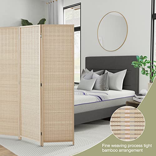 FDW Room Divider Bamboo Room Divider Wall Folding Privacy Wall Divider Wood Screen for Home Bedroom Living Room (6 Panel, Natural)