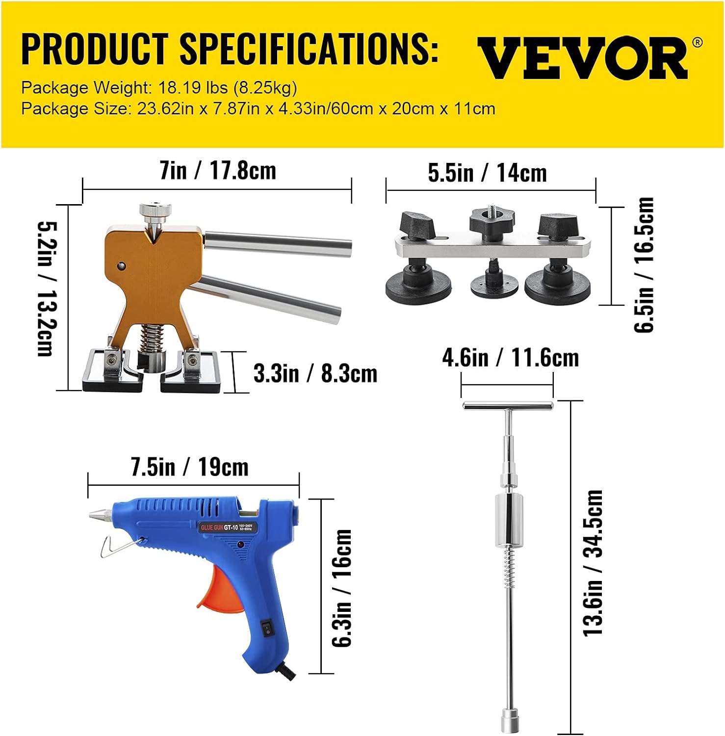 VEVOR Paintless Dent Removal Rods, 89 PCS Paintless Dent Repair Tools, Golden Lifter Puller Car Dent Repair Kit