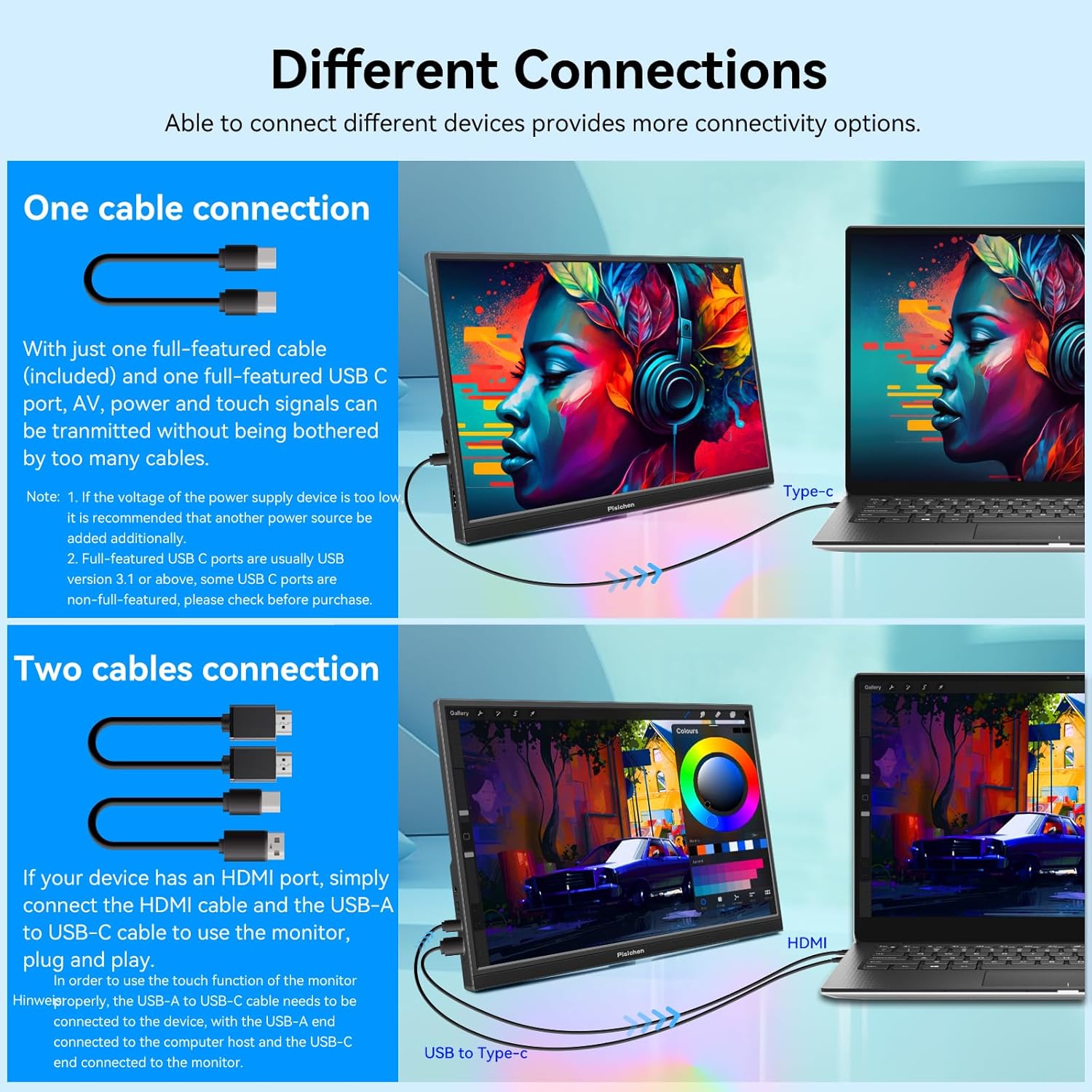 Portable Monitor Touchscreen 16 Inch FHD 1920x1200P HDMI USBC Travel Touch Screen Monitor IPS Display for PC Laptop Computer Ras Pi, 300cd/㎡