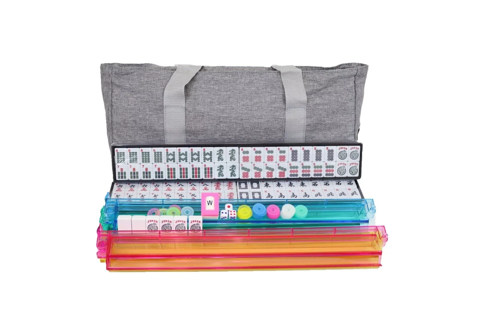 166 Tiles American Mahjong Set / 4 All in one Color Pushers/Racks Easy Carry - Curated Treasures Market