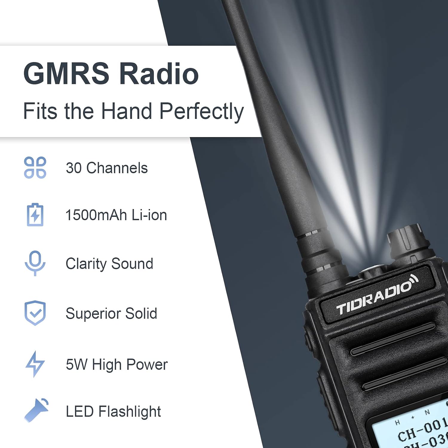 TIDRADIO TD-H5 GMRS Radio with 4pcs 1500mah Batteries,Handheld 5W Long Range Two Way Radio for Adults,GMRS Repeater Capable