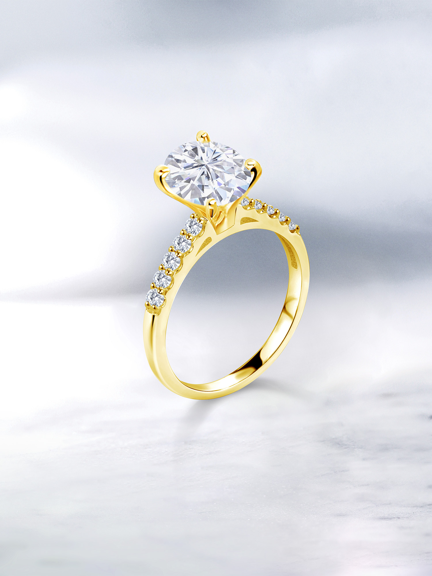 Gem Stone King 10K Yellow Gold G/H Lab Grown Diamond Ring Set with Oval Moissanite (2.30 Cttw)