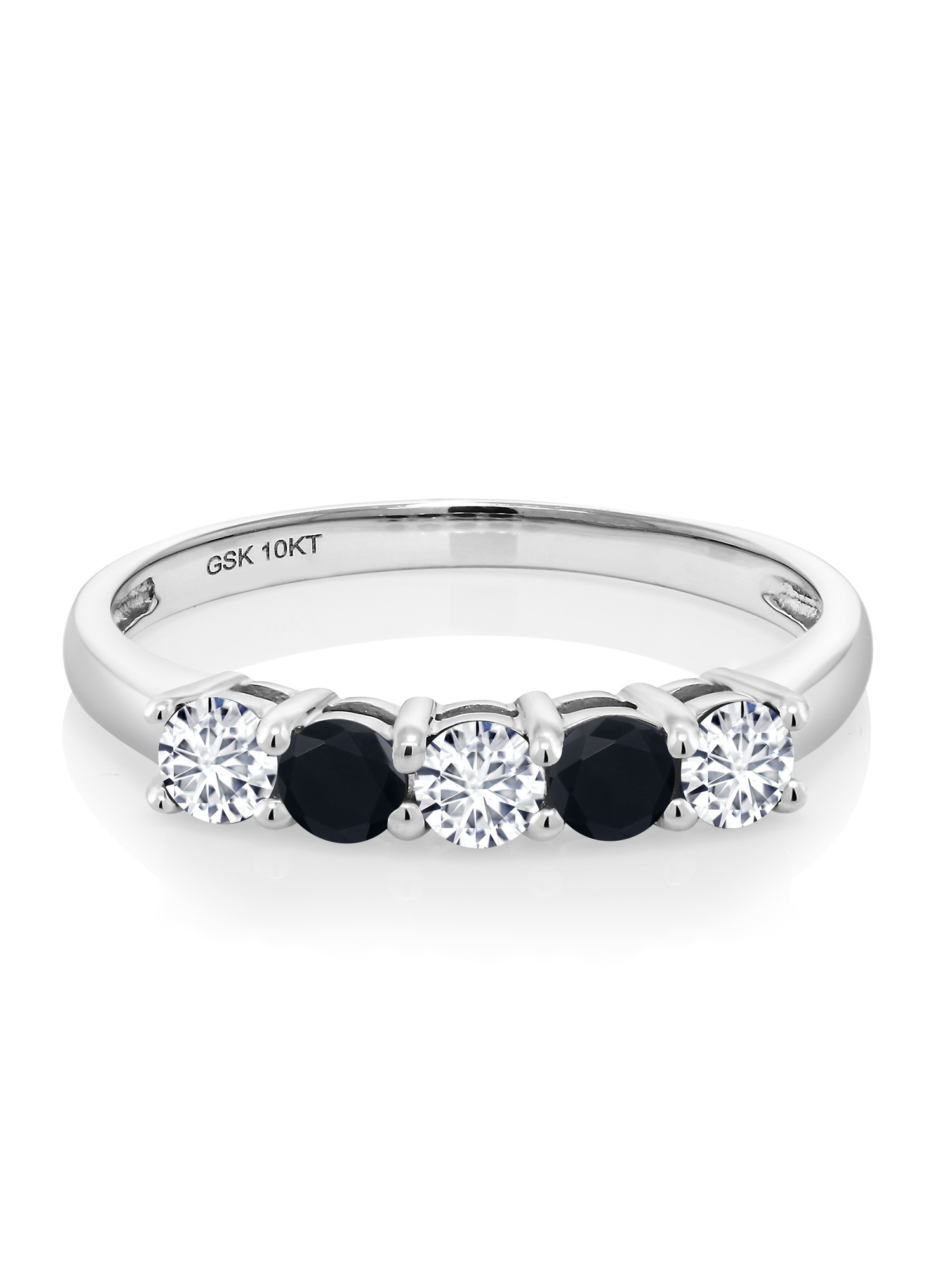 10K White Gold White Lab Grown Diamond and Black Onyx 5 Stone Wedding Engagement Anniversary Promise Ring For Women (0.50 Cttw, Round 3MM